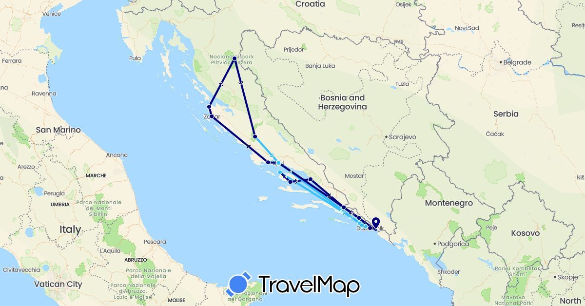 TravelMap itinerary: driving, boat in Bosnia and Herzegovina, Croatia (Europe)